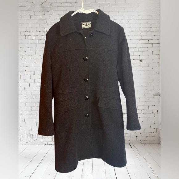Vintage MDP Mario De Pinto Charcoal Gray Wool Double Breasted Pea Coat SZ 8 - Picture 1 of 9